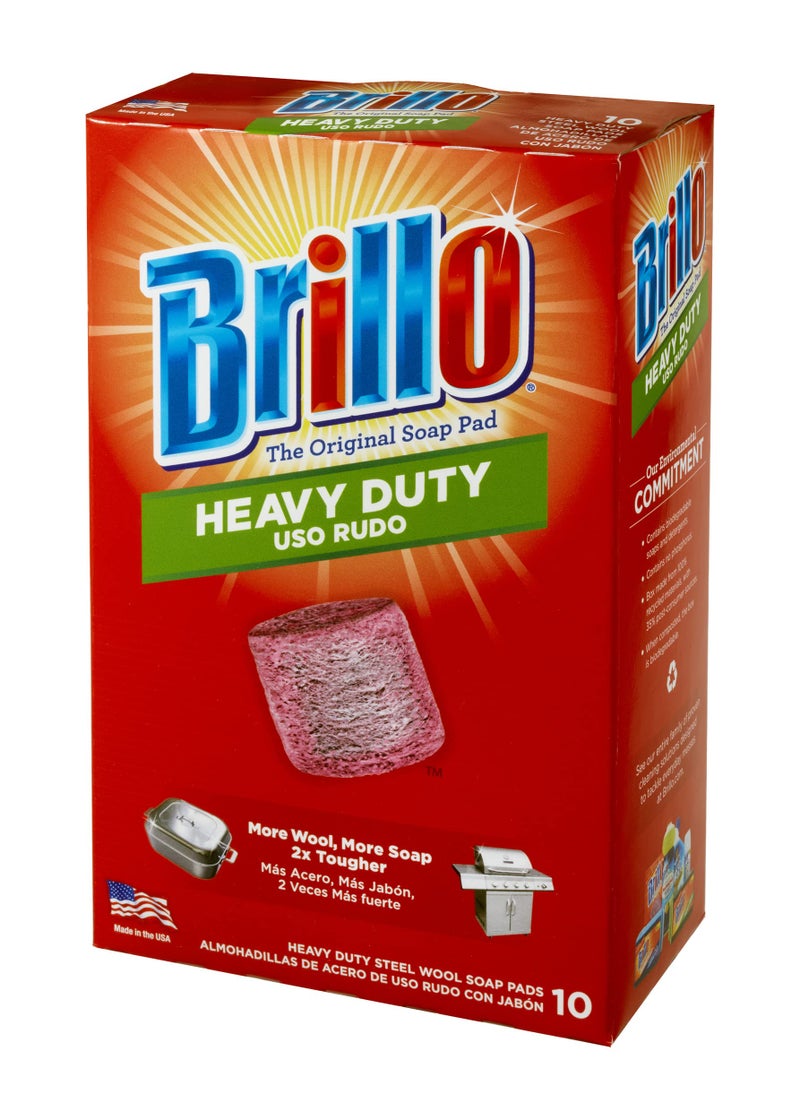 Brillo Heavy Duty Steel Wool Soap Pads, Original Red Scent (Heavy Duty, 10 Count (Pack of 1)) - Image 4
